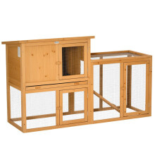 Jaula exterior para animales pequeños con corral, bandeja base extraíble, resistente a la intemperie, color marrón.