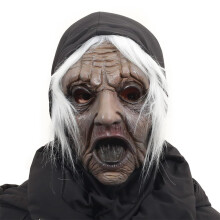 (White-haired witch with rolled tongue) Human & Animal Head Mask Set, Scary Funny Halloween Cosplay