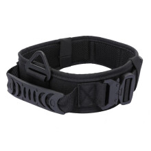 Large tactical dog collar, adjustable military-style nylon collar, sturdy metal buckle with handle, black