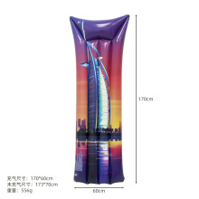 (City background floating) Inflatable Foldable Striped Floating Bed Water Lounger Pool Hammock Lounge Float Raft