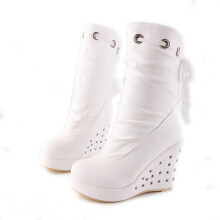 (White 37) Short Boots Wedge High Heel Women's Sweet Lace
