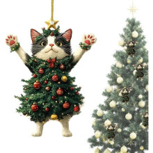Cat ornaments for Christmas, small Christmas kitten charm for bag | Car rearview mirror pendant,