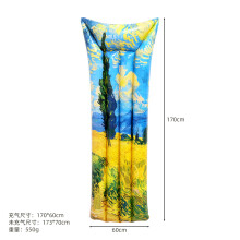 (Oil painting landscape floating raft) Inflatable Foldable Striped Floating Bed Water Lounger Pool Hammock Lounge Float Raft