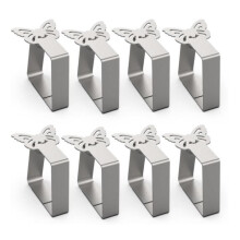 Adjustable Outdoor Tablecloth Clips, 8 Pieces Butterfly Design, Silver Metal Table Cover Fasteners