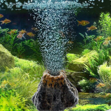 Aquarium Volcano Shape& Air Bubble Stone Oxygen Pump Ornament Dec Fish Tank R8D3