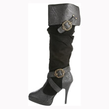 (Black 36) New Retro Medieval Renaissance High Heel Over-The-Knee Folded Boots for Women