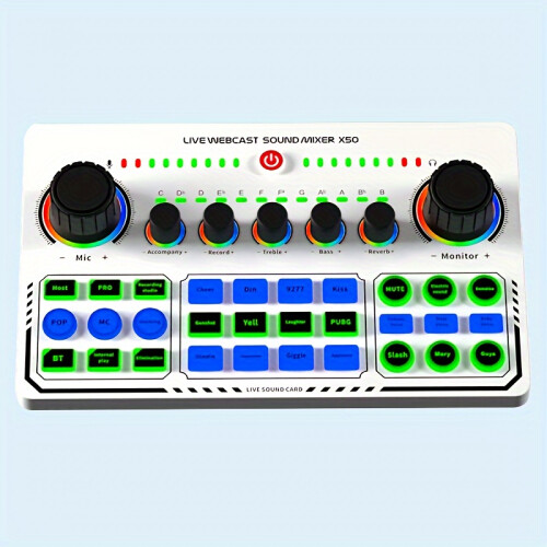 (White) X50 Portable Audio Interface, Integrated Podcast Studio, Preamplifier with Microphone, USB Charging, Type-C, 5-10W