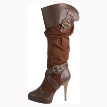 (Brown 46) New Retro Medieval Renaissance High Heel Over-The-Knee Folded Boots for Women