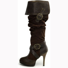 (Coffee brown 46) New Retro Medieval Renaissance High Heel Over-The-Knee Folded Boots for Women
