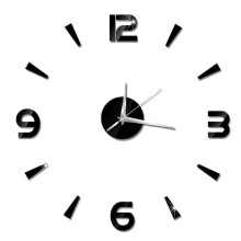 3D Self Adhesive Wall Clock Black Contemporary Indoor Home Decor Large Modern Design