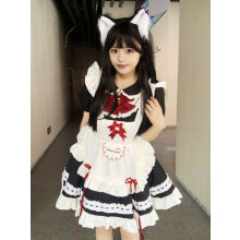 (Black 4XL) New Black & White Cute Soft Girl Maid Lolita Dress, Waitress Costume Cafe Anime