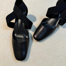 (Black 36) Cross Strap Hollow Chunky Heel Ballet High Heels, Retro Versatile Closed-Toe Sandals 2025