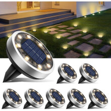 Lot de 8 lampes solaires LED de sol étanches IP65, blanc chaud, pour allées et pelouses, 5,5 x 5,5 cm