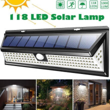 Lampe solaire de jardin extérieure 118 LED avec détecteur de mouvement, 3 modes d'éclairage, noire, résistante aux intempéries