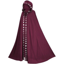 (Red L) Lace Hooded Cloak Cape Poncho Medieval Renaissance Halloween Cosplay Performance Costume