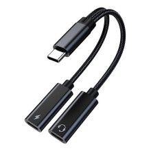 USB-C hoofdtelefoon- en oplaadadapter, USB-C splitter 2-in-1, audio- en voedingsadapter