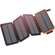 25000mAh Solar Power Bank, QC3.0 Fast Charging, 4-Panel Foldable Portable Charger with Built-In LED Flashlight for Outdo