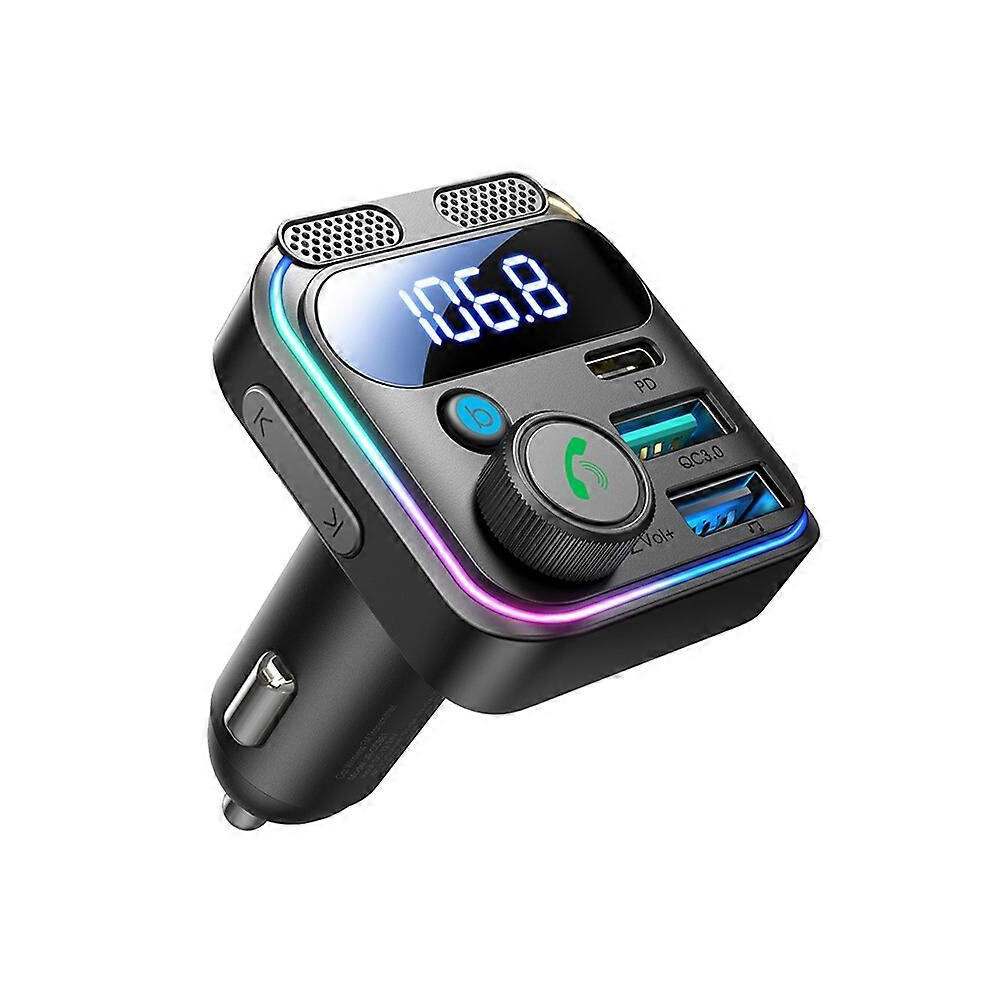 Dual Microphone Bluetooth Hands Free Car Charger Fm Transmitter With 48W Fast Charging And Music Player 6485316023013