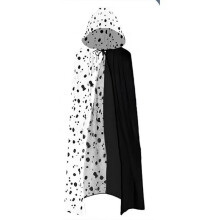 (Black with polka dots, white shoulders, 120cm from the hem) Cow Print Halloween Cape Unisex Medium Long Poncho Anime Cosplay Costume