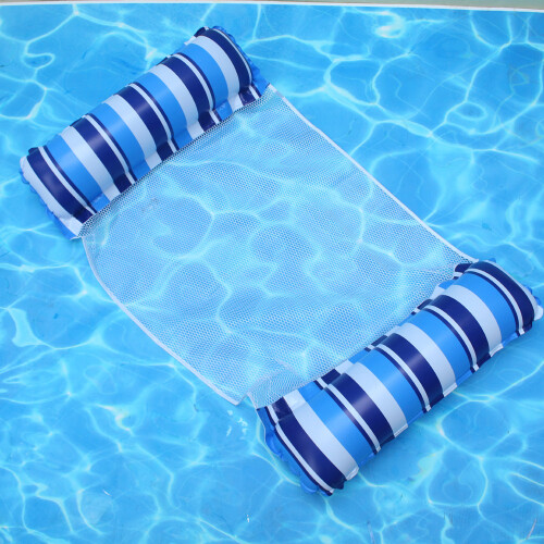 (Dark blue and light blue mixed float) Inflatable Hammock Pool Water Play Folding Lounger Floating Bed Mesh Float Raft
