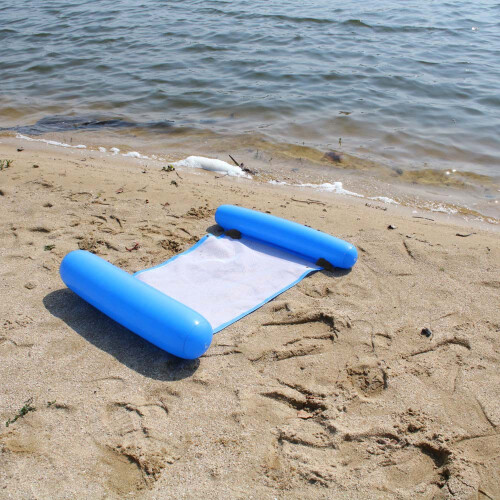 (Sea blue solid color hammock) Inflatable Hammock Pool Water Play Folding Lounger Floating Bed Mesh Float Raft