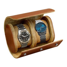 Scatola porta orologi in similpelle marrone, per 2 orologi, stile vintage, classica custodia con rivestimento interno morbido.