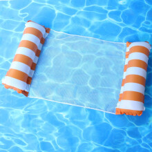 (Orange striped inflatable float) Inflatable Hammock Pool Water Play Folding Lounger Floating Bed Mesh Float Raft