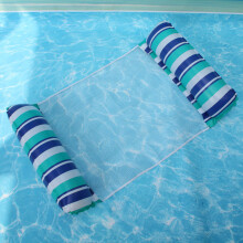 (Dark blue-green mixed stripes) Inflatable Hammock Pool Water Play Folding Lounger Floating Bed Mesh Float Raft