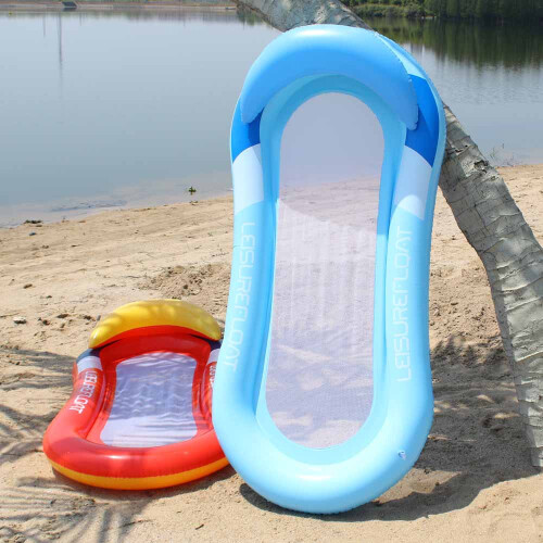 (Large blue recliner) Inflatable Hammock Pool Water Play Folding Lounger Floating Bed Mesh Float Raft