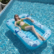(Blue Seashell Pool) Inflatable Water Floating Bed Adult Swim Ring Water Ride Foldable Lounge Chair