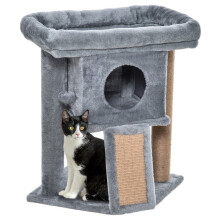PawHut Katzenbaum 57 cm, kleiner Katzenkratzbaum mit Höhle, großer Plattform, Kratzbaum und Kletterfunktion, für Katzen bis 5 kg, Hellgrau