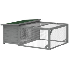 Jaula/conejera de madera con techo de betún abatible, corral y puertas, 125,5 x 100 x 49 cm, gris