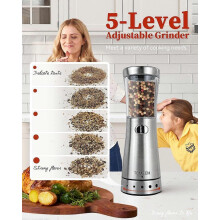 Electric Salt and Pepper Grinder Set with Storage Base, Stainless Steel
