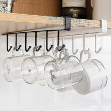 2pcs 6 Hooks Tea Cup Mug Holder Under Shelf Cup Hanger Drying Racktowel Holder Cabinet Kitchen Hanging Organizer (white)