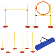 Hunde-Agility-Trainingsset: Ein 3-teiliges Hunde-Agility-Trainingsset mit 6 verstellbaren Kugelgelenken, einem Sprungring und einer Tragetasche.