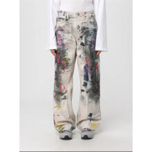 (46/S) Vaqueros unisex hip-hop blancos con estampado 3D splatter pantalones de pierna ancha y recta streetwear casual para el día a día