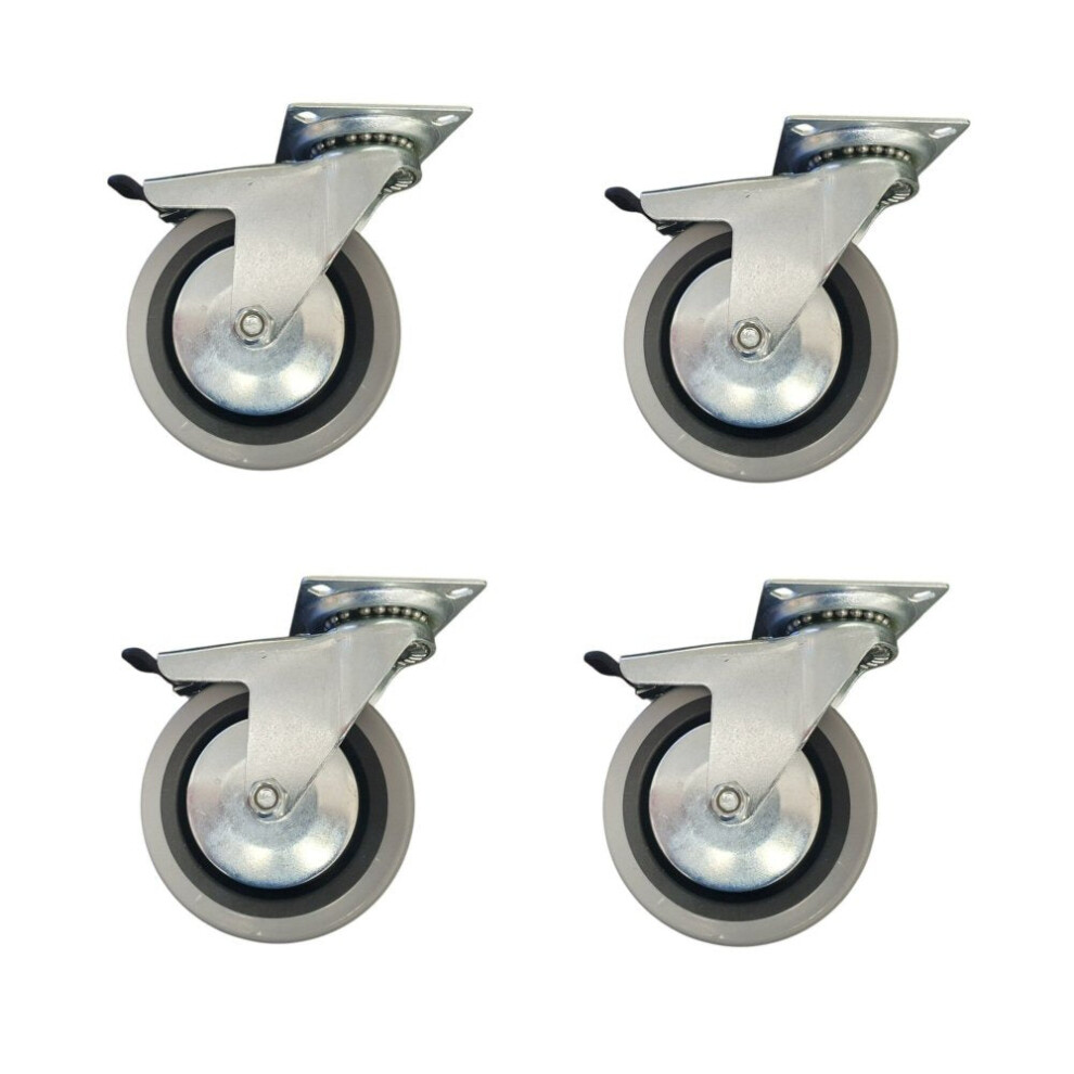 Photos - Mobile Phone Part 4 inch Wheel Swivel Trolley Caster Rubber with Brake 100mm On Plate 50kg Grey (Pack of 4 Wheels)