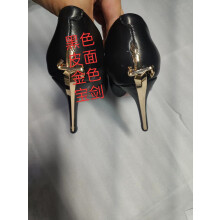 (Black PU with gold buckle 41) Women's 10cm Stiletto High Heels, Pointed Toe, Shallow Mouth, Sword Detail, Plus Size, Premium Quality
