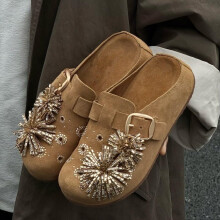 (Brown 38) Firework Rhinestone Holiday Vintage Slip-On Closed-Toe Platform Height-Increasing Sandals
