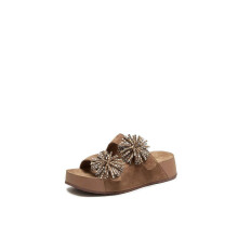 (Coffee slippers 39) Firework Rhinestone Holiday Vintage Slip-On Closed-Toe Platform Height-Increasing Sandals