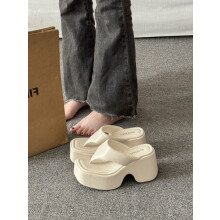 (White 39) 10CM Platform Flip Flops Toe Post Wedge Sandals for Women