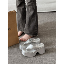 (Silver 36) 10CM Platform Flip Flops Toe Post Wedge Sandals for Women