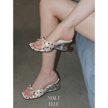 (Milky white 37) French Vintage Button High Heel Slippers for Women, Summer Wedge Sandals