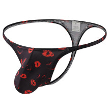 Herren String-Unterwäsche atmungsaktiv, niedriger Bund, Bikini-Slip mit Kuss-Print, schwarz, Größe XXL, weich und bequem