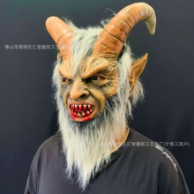 (Lucifer (Black and White Hair)) Human & Animal Head Mask Set, Scary Funny Halloween Cosplay