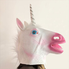 (Unicorn Mask) Human & Animal Head Mask Set, Scary Funny Halloween Cosplay