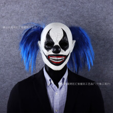 (Blue-haired clown) Human & Animal Head Mask Set, Scary Funny Halloween Cosplay