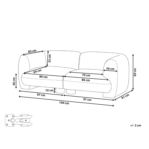 Beliani MJALBI 2 Seater Modular Sofa Off-White Boucle 2