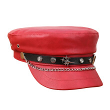 Practical And Stylish PU Leather Cap Features Flat Top-Red