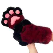 Furry Cats Paws Gloves Cosplay Costume Gloves-gray red black